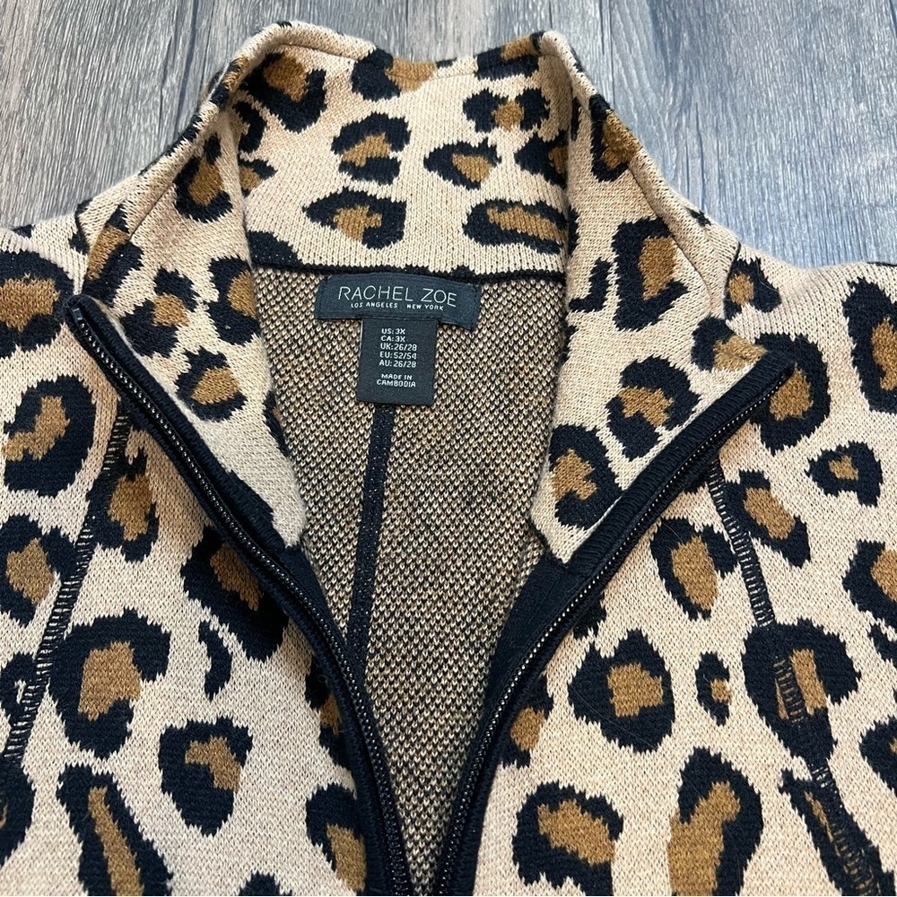 Rachel Zoe Animal Print Longline Zip Up Cardigan Knit Sweater Casual Warm 3X - Picture 6 of 13